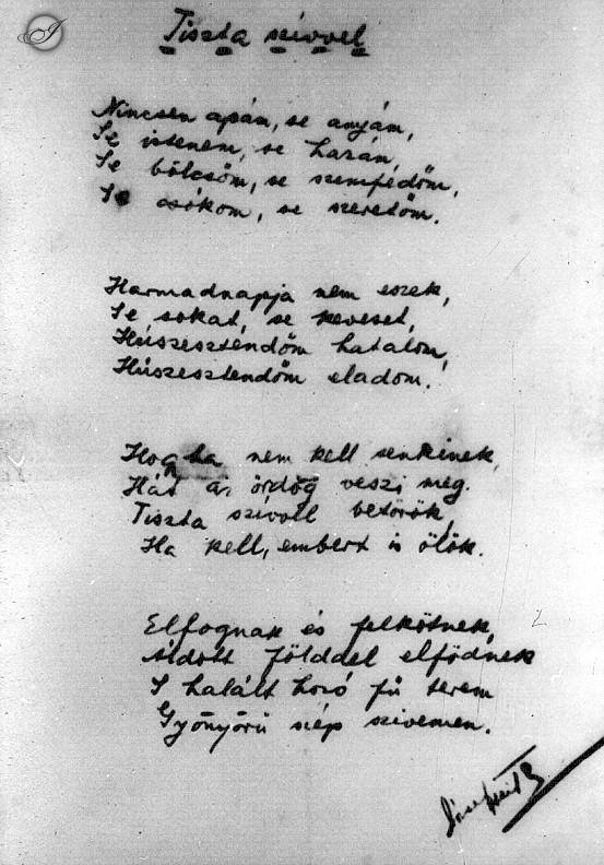 A képen a vers látható eredeti kézírással